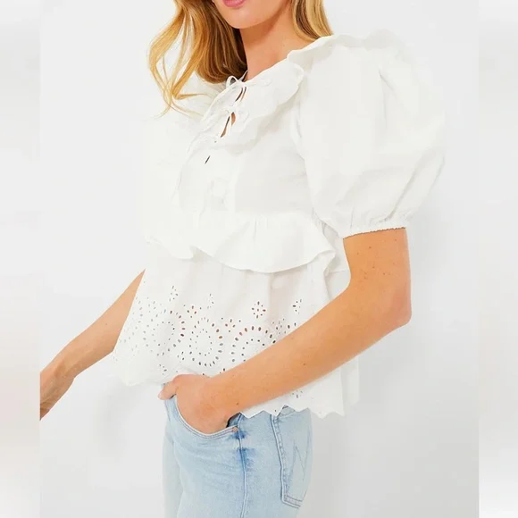 Tuckernuck Moon River Exclusive White Eyelet Ruffle Top Various - Picture 2 of 13
